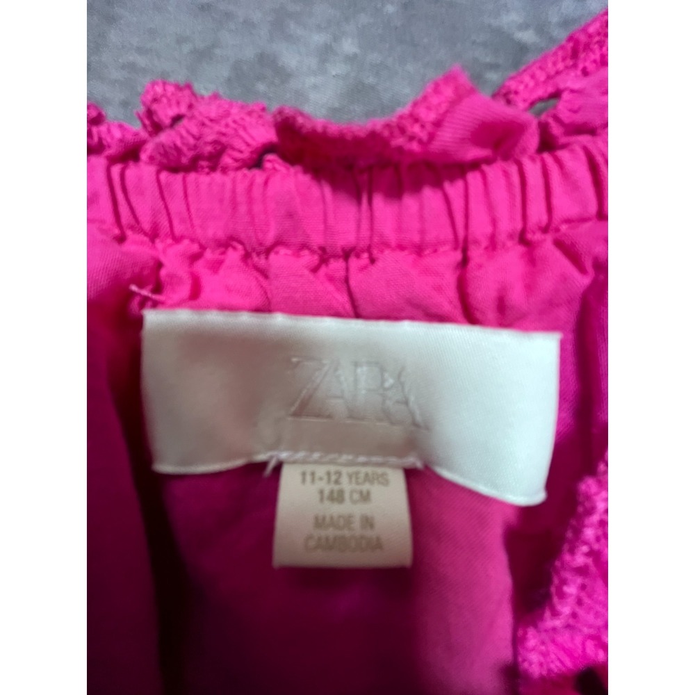 Zara One Piece Romper Girls 11-12 Years Pink Eyelet Embroidery Ruffle Sleeve - Picture 2 of 5